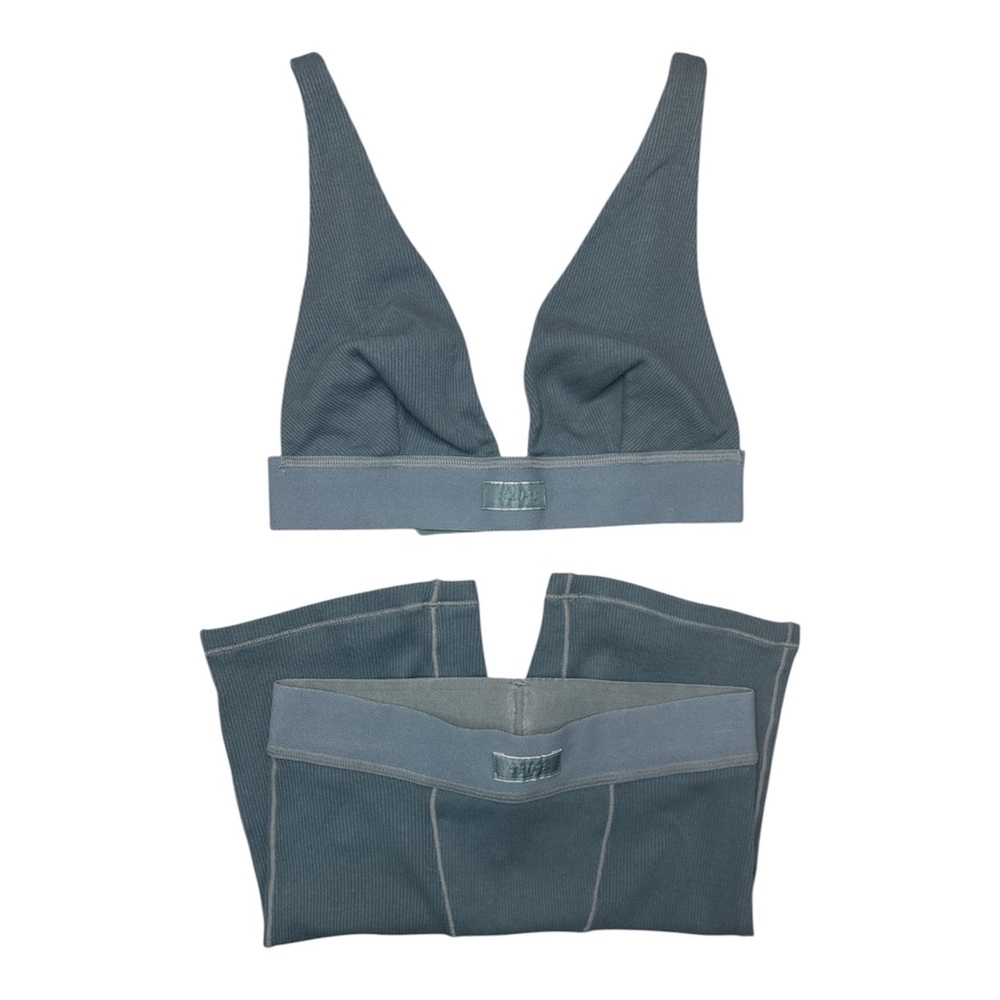 SKIMS Kyanite Cotton Rib Plunge Bralette & Matching Cotton Rib Box Set • XS
